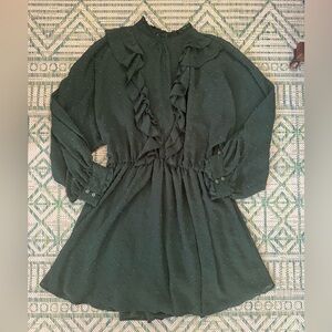 Goodnight Macaroon Elegant Dark Green Chiffon Ruffle Romper M Dressy GUC